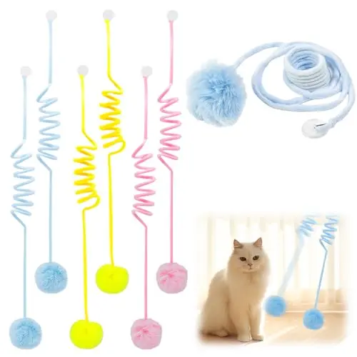 Huucozn 6er Katzenspielzeug für Katzen - Interaktive Ball mit Glocke für die Türrahmenmontage, ideal für Indoor-Kätzchen