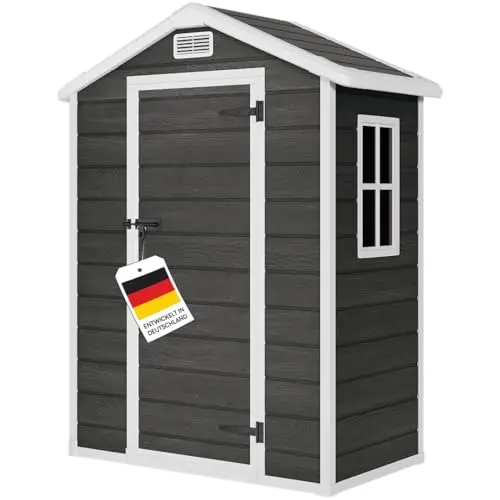 STEELSØN Novara Gartenschuppen mit Satteldach und Fenster, 202x103x134 cm, wetterfest und rostfrei, Kunststoff in Dunkelgrau