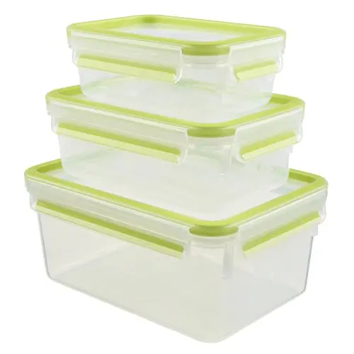 EMSA Clip & Close Frischhaltedosen-Set, rechteckig, 0,55 L - 2,20 L, 100% dicht, spülmaschinenfest, Transparent, Grün