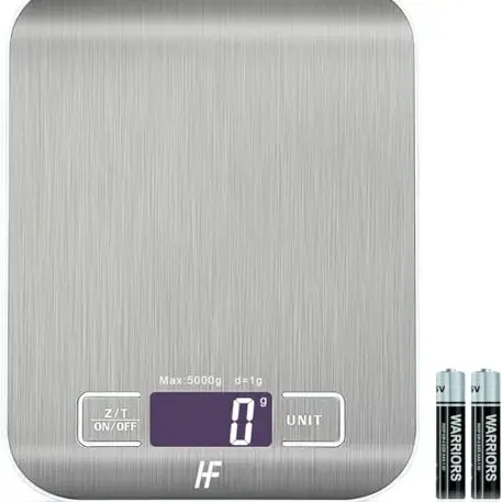 HomeFashion Küchenwaage Edelstahl, Digitale 5kg Waage mit LCD Display, Tara-Funktion & 6 Maßeinheiten