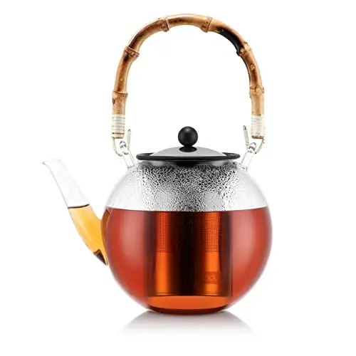 Bodum Assam Teebereiter mit Edelstahlfilter und Henkel, Glas/Bambus, 16,4 cm