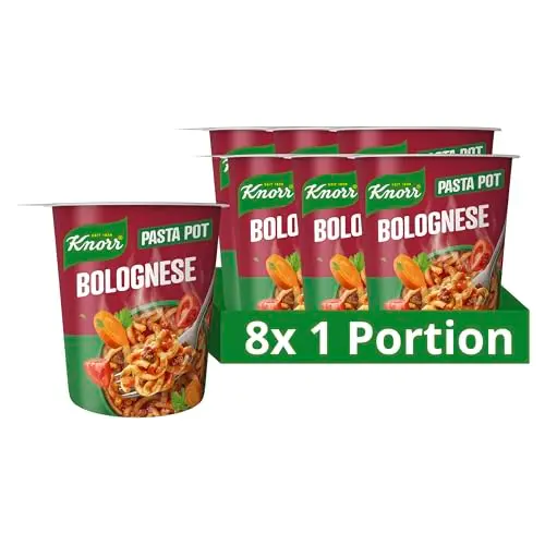 Knorr Pasta Snack Pot Bolognese - Leckere Mahlzeit in 5 Minuten, 8x 60 g