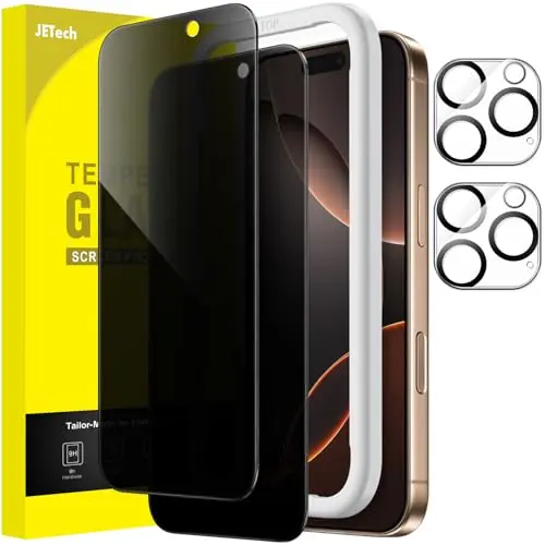 JETech Sichtschutzfolie für iPhone 16 Pro Max 6,9 Zoll – 2 Stück mit Kameraschutz und einfachem Installationswerkzeug