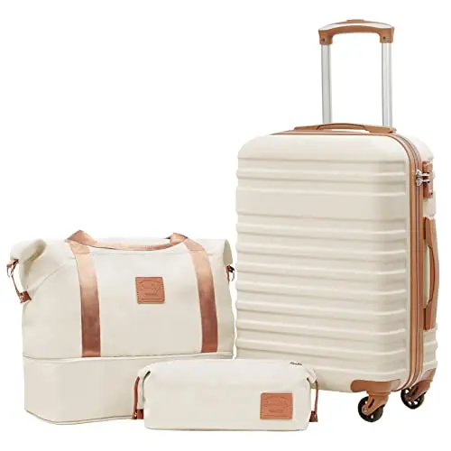 COOLIFE Hartschalen Koffer Trolley mit 4 Rollen, TSA-Schloss, inkl. Reisetasche und Kulturbeutel