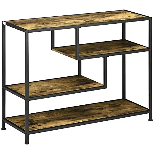 HOMCOM Konsolentisch mit 4 Ebenen, Beistelltisch und Dekotisch für Diele und Wohnzimmer, Braun, 99,6 x 33,6 x 74 cm