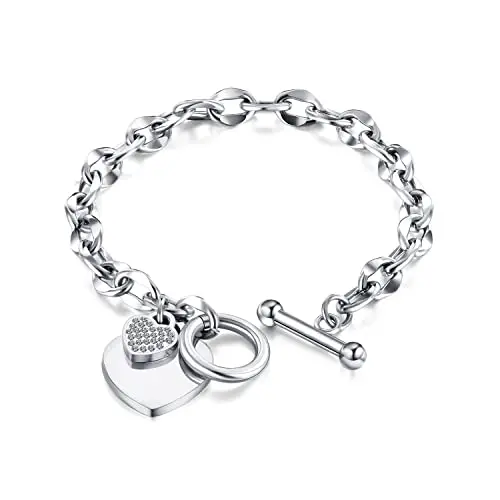 fdsmall Herz Charm Armband für Frauen, zierlich, einstellbar, 14k goldüberzogen, ideales Geschenk für Mädchen (Silber)