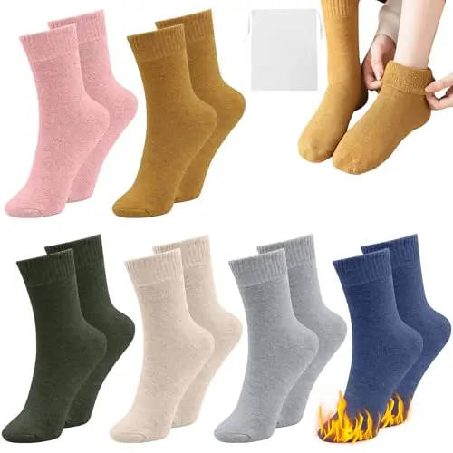VEGCOO 6 Paar Thermosocken für Damen, warme Wollsocken für den Winter, dicke Kuschelsocken 35-42