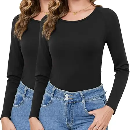 Terecey Thermo Damen Fleece Langarmshirt, warm, bequem, elegant, Slim Fit, Schwarz, M