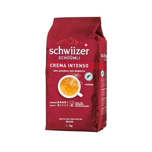 Schwiizer Schüümli Intenso Kaffeebohnen, 1kg, ideal für Vollautomaten, Stärke 4/5, mittlere Röstung