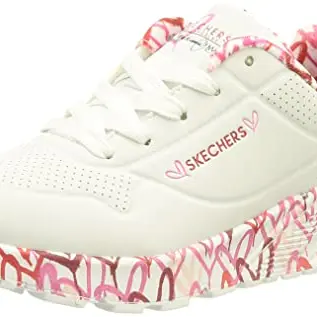 Skechers Mädchen Uno Lite Lovely Luv Sneaker, Weiß mit Pink, Größe 37.5 EU