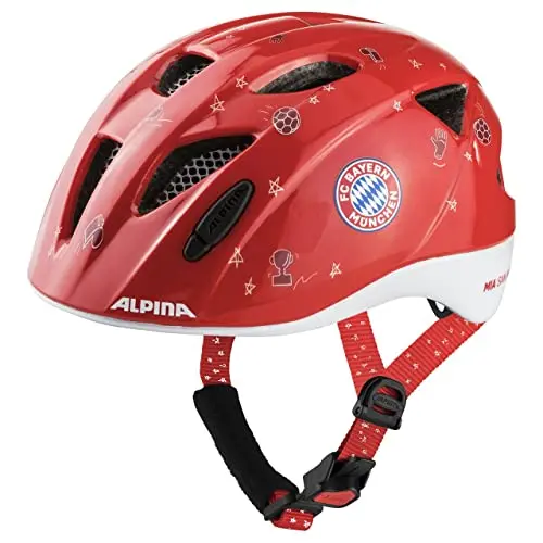 Alpina FC Bayern Kinder Fahrradhelm mit optionalem LED-Licht, 45-49 cm