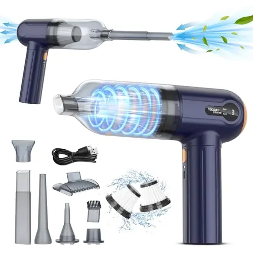 Handstaubsauger 15000 Pa, Akku, 4-in-1, Leicht, LED Display, USB Wiederaufladbar, Mini Sauger für Auto, Haus & Tierhaare