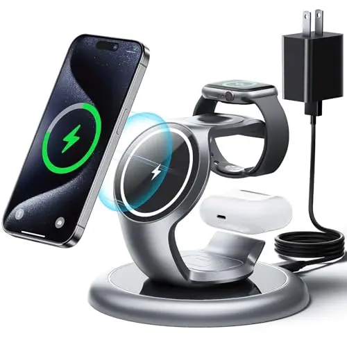 EXW 3 in 1 Mag-Safe Ladestation für iPhone 16/15/14/13/12, Apple Watch und AirPods (Schwarz)
