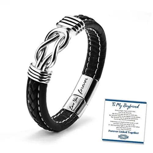 SUNSH Herren Leder Armband Infinity Knot mit Gravur 'Love You Forever' - 8/8,5/9in