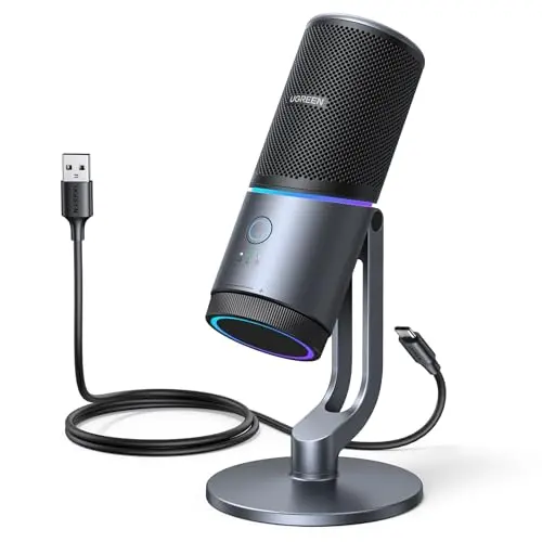 UGREEN Gaming Mikrofon USB mit RGB Licht und Stummschalttaste für PC, PS5, PS4 - Ideal für Streaming und Podcasting