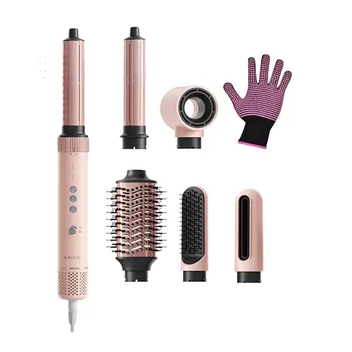 6-in-1 Haarglätter und Lockenstab - Föhn, Ionen Bürste, Warmluftbürste, für glattes & lockiges Haar, Rosa, Muttertagsgeschenk