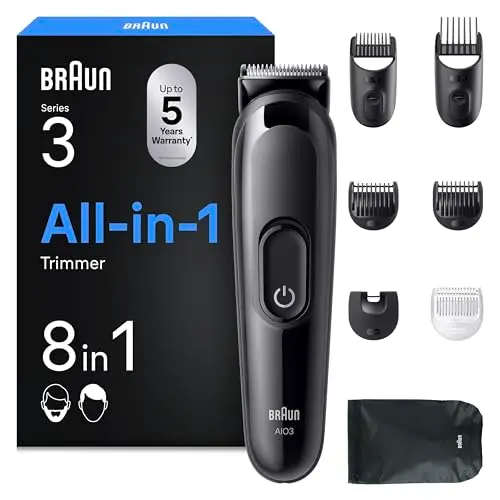 Braun Multigroom Series 3, 8-in-1, Bart- und Haarschneider, 50 Min Akku, 14 Längen, Schwarz