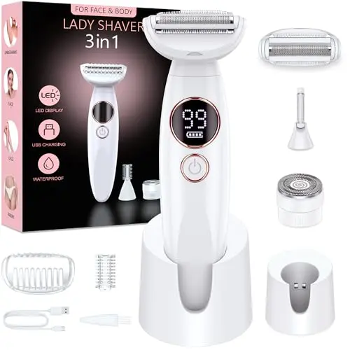 Damenrasierer 3-in-1, elektrischer Nass-Trockenrasierer, wasserdicht, für Bikinizone, Achseln und Beine, USB-Ladung