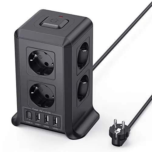Sameriver 8-Fach Mehrfachsteckdose mit Schalter und 4 USB-Anschlüssen, 2M Verlängerungskabel für Zuhause und Büro