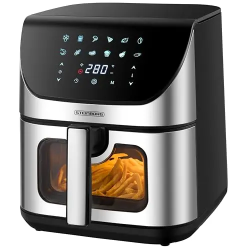 Heißluftfritteuse 8L 4-in-1 Mini Backofen mit Sichtfenster - Frittieren, Grillen, Backen, Dörren