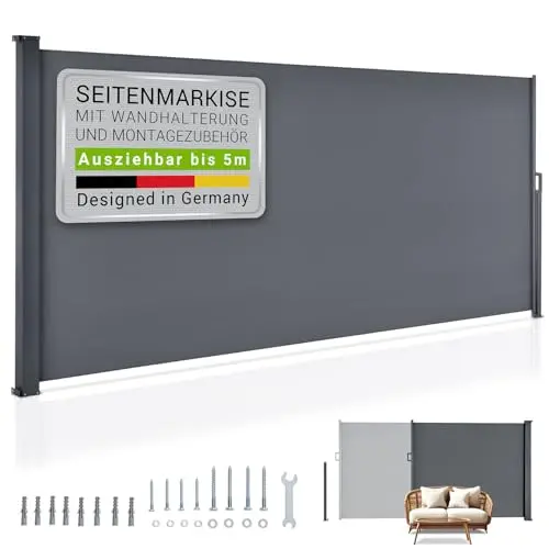Juskys® Seitenmarkise Dubai 500 x 160 cm - Blickdichter Sichtschutz für Balkon & Terrasse - Anthrazit