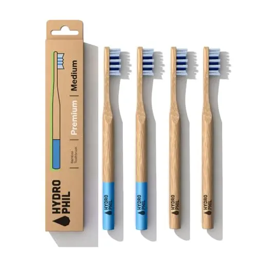HYDROPHIL - Premium Zahnbürste mit Bambusgriff 4er Pack Medium