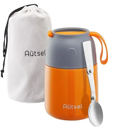 Autsel Thermobehälter 500 ml Edelstahl mit Löffel und Isolierbeutel