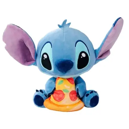 Disney Stitch Kuscheltier mit Pizza, 25 cm, für Fans und Kinder, Blau, ab 0 Jahren