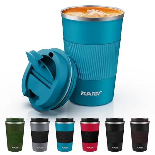 Tlater 13oz Thermobecher to Go - Doppelwandiger Edelstahl Kaffeebecher für Heiß- und Kaltgetränke