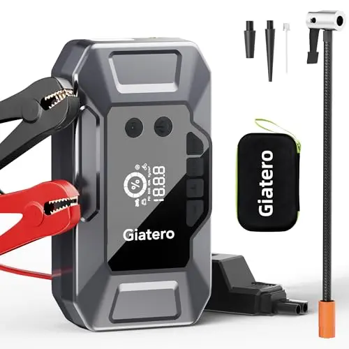 Giatero Auto Starthilfe Powerbank mit Kompressor – 4000A Starter für 12V Fahrzeuge, tragbar und leistungsstark