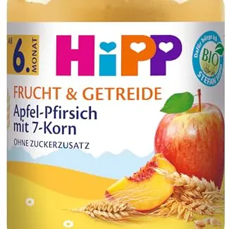 HiPP Bio Frucht & Getreide Apfel-Pfirsich, 6er Pack (6 x 190g)
