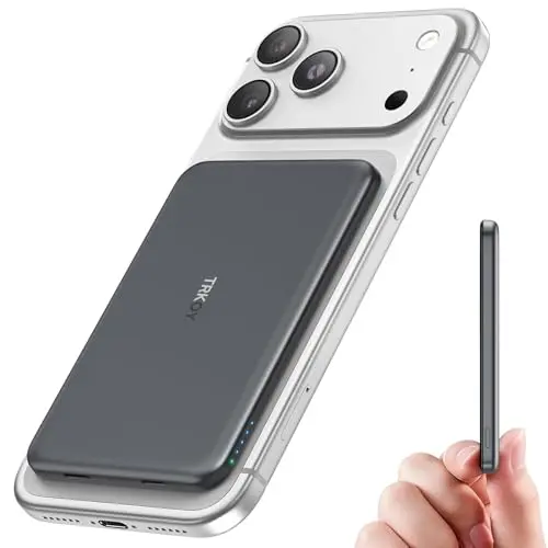 TRKOY Magnetische Powerbank für MagSafe, 5000mAh, kabelloses Schnellladen für iPhone 12-17, Graphitgrau