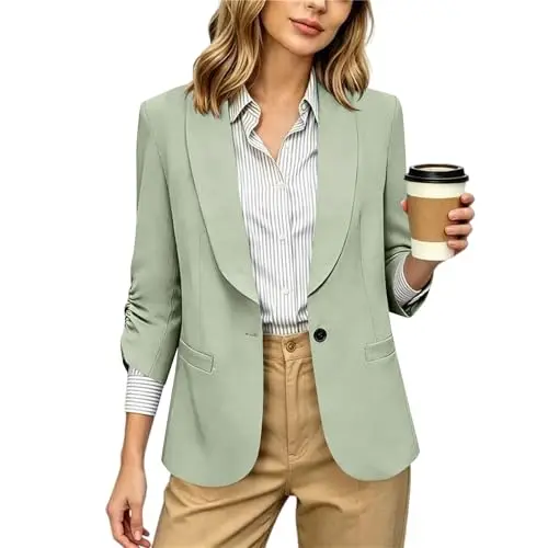 Damen Blazer, Lange Casual Jacke, Off-White, mit Taschen, Übergangs- und Business-Outfit