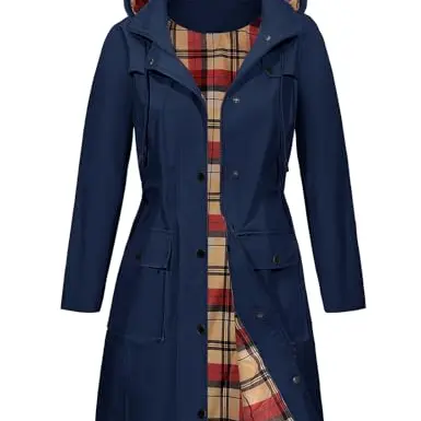 Heekpek Damen Regenjacke Wasserdicht Übergangsjacke mit Kapuze Leicht Outdoorjacke Marineblau XL