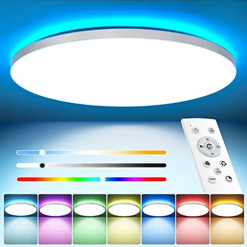 Dimmbare LED Deckenleuchte 24W mit Fernbedienung und RGB Farbwechsel für Schlafzimmer, Küche, Wohnzimmer und mehr