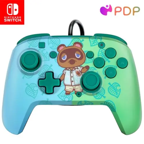 PDP Faceoff Deluxe+ Switch Pro Controller - Animal Crossing - Tom Nook - Blau/Grün - Offiziell Lizenziert