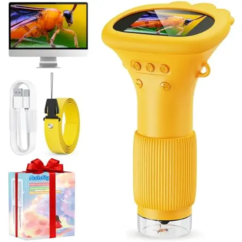 Mikroskop für Kinder, Ashfly 1000X USB Taschenmikroskop mit 2,0" Bildschirm, 8 LED, für PC, orange