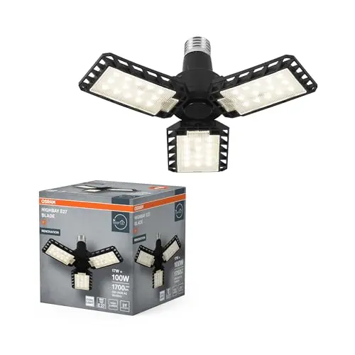 OSRAM Highbay Blade Deckenlampe, 17 W, 1700 lm, Neutralweiß, E27, 231 mm Durchmesser, Schwarz