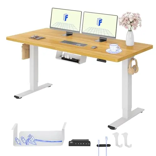 FlexiSpot Höhenverstellbarer Schreibtisch 160 x 80 cm in Ahorn mit weißem Gestell
