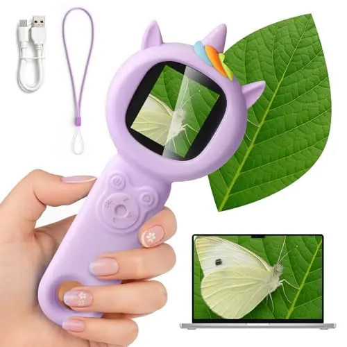 CIOXSOIO Taschenmikroskop mit 2-Kamera 500x für Kinder, 2-Megapixel, Autofokus, kompatibel mit Handy