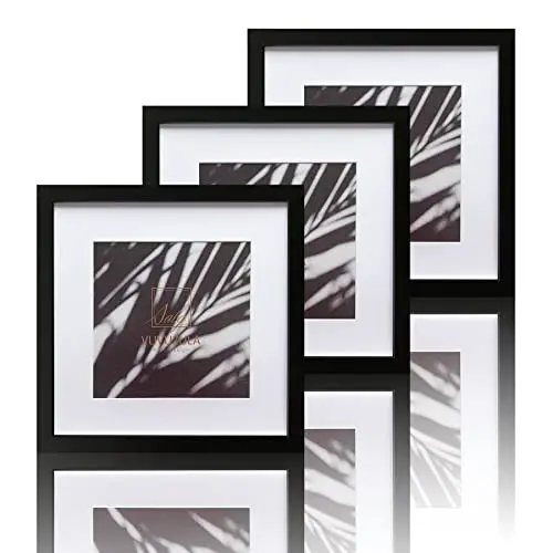 VUVUZULA Bilderrahmen 30x30cm Schwarz, 3er Set quadratische Fotorahmen mit Passepartout 20x20cm