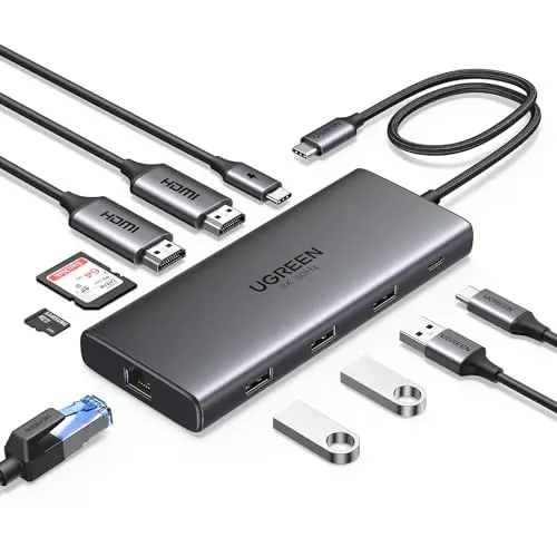 UGREEN Revodok Pro 210 USB C Docking Station - 10 in 1 Hub mit Dual HDMI, Gigabit Ethernet, 4 USB Ports, und SD/TF Kartenleser