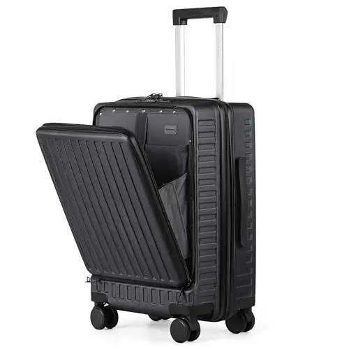 TANTOMI 20 Zoll Handgepäck Koffer mit Laptopfach, leichter Hartschalenkoffer Schwarz, 41L