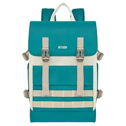 BITUOR Rucksack für Damen und Herren, wasserabweisend, 15,6" Laptopfach, ideal für Schule, Arbeit und Freizeit, Türkis