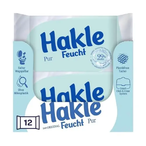 Hakle Feucht Pur - 12er-Pack mit 504 Tüchern, pflegendes Toilettenpapier mit 99% Wasser