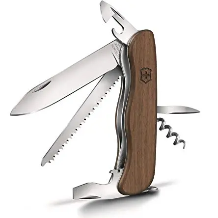 Victorinox Schweizer Taschenmesser Forester Wood, Multitool mit 10 Funktionen, Feststellklinge, Dosenöffner, Schraubendreher, Braun