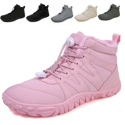 Fadezar Barfußschuhe Herren & Damen gefüttert, wasserdicht, warm, rutschfeste Winterschuhe Boots - Rosa EU 40