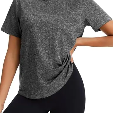 Gyabnw Damen Sportshirt Kurzarm Rundhals Atmungsaktiv für Fitness