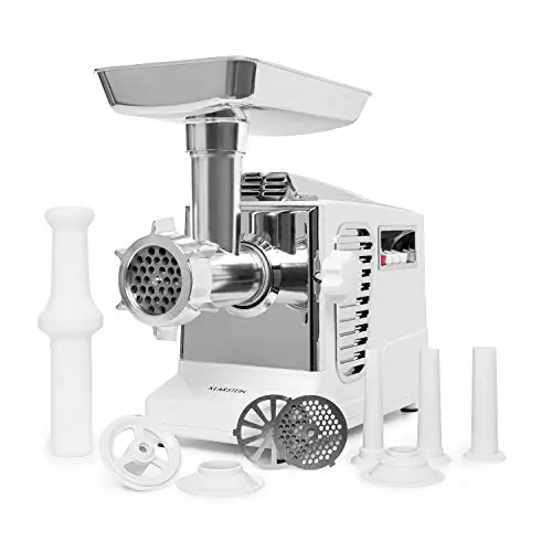 Klarstein Kraftprotz elektrischer Fleischwolf, 700 Watt, 2 Geschwindigkeiten, weiß/Silber