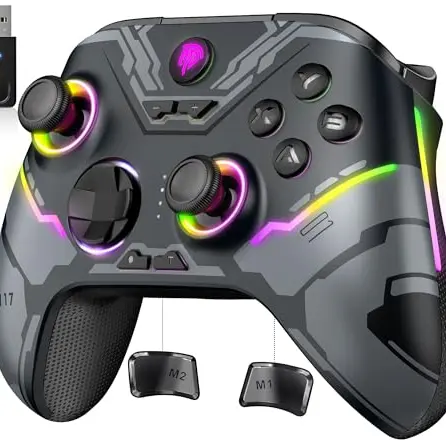 EasySMX X15 Wireless Gaming Controller mit RGB Lichtern - Kompatibel mit PC, Switch, Handy und Tablet - Schwarz
